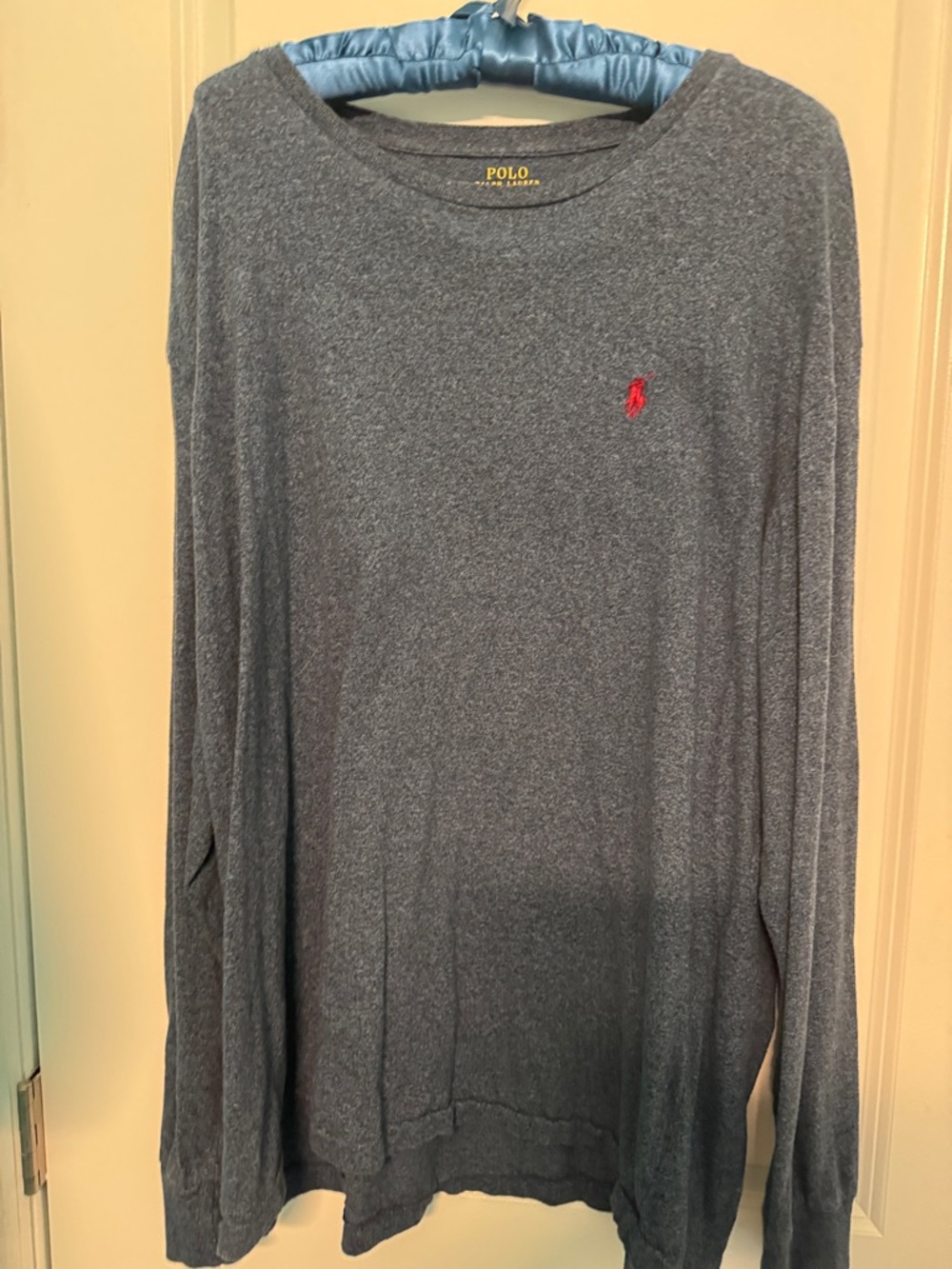 Polo by Ralph Lauren Heather Gray Long Sleeve Tee with Yellow Tag Print
